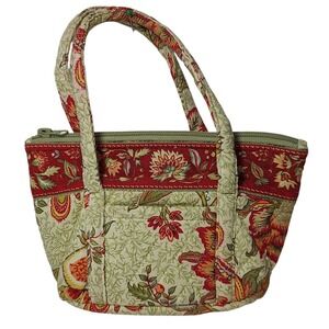 QK‎ Quilted Koala Fabric Purse Green Red Nine Inches Long Outside Pocket